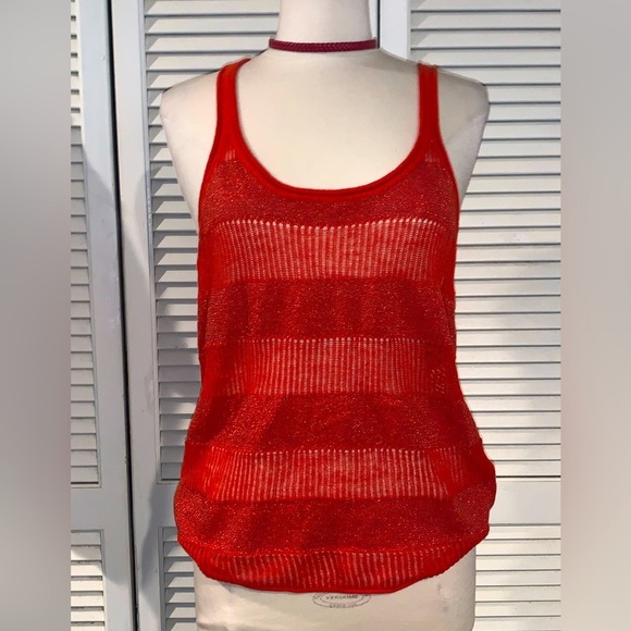 Express Cherry Red Sheer Linen Racer back Cami tank top New Small - Picture 1 of 7